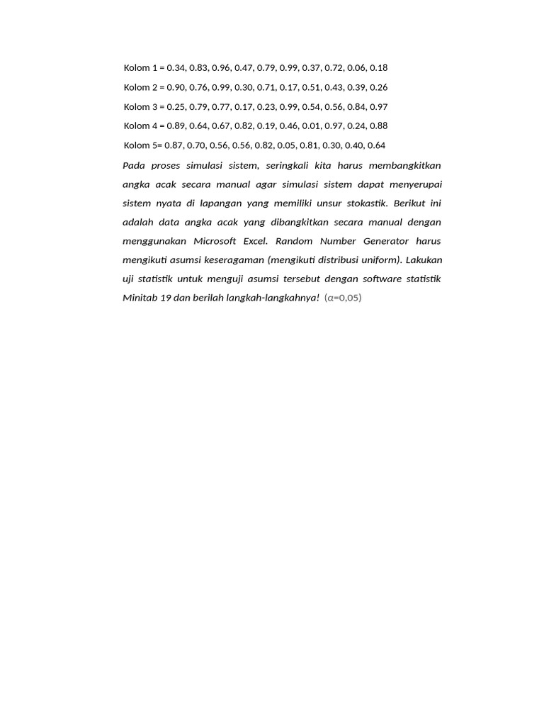 Uji Statistik Angka Acak di Excel | PDF