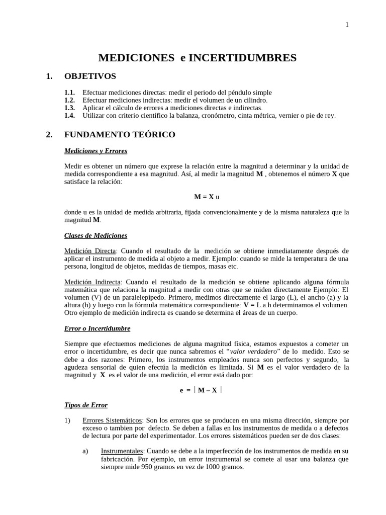 Laboratorio #1 Mediciones e Incertidumbre | PDF | Medición | Exactitud ...