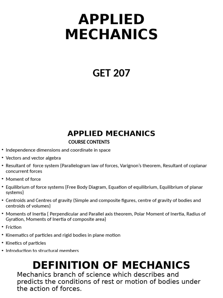 Applied Mechanics Course Overview | PDF | Force | Torque