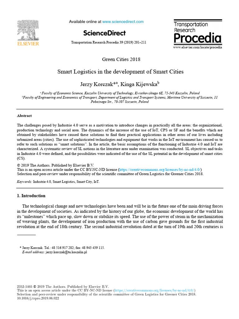 Smart Logistics for Sustainable Cities | PDF | Logistics | Internet Of ...