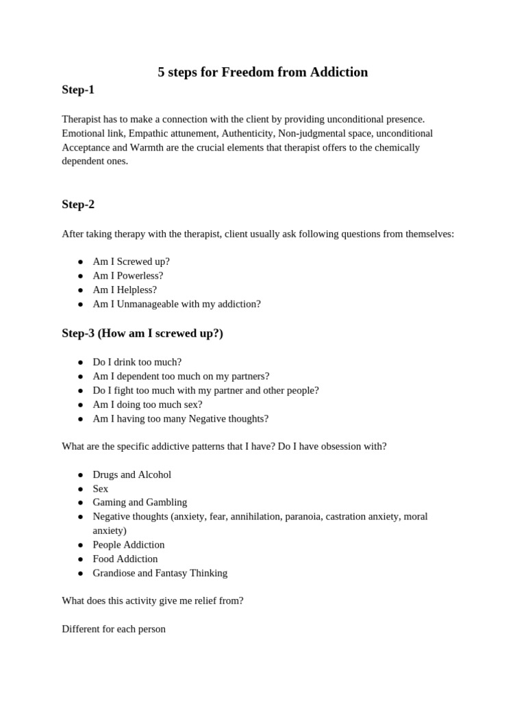 Addiction 5 Steps 1 2 Pdf Psychotherapy Cognitive Behavioral