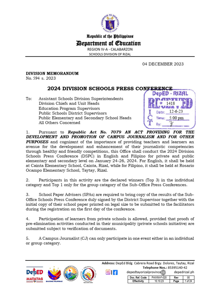 2024 Division Schools Press Conference | PDF | Camera | Digital Camera