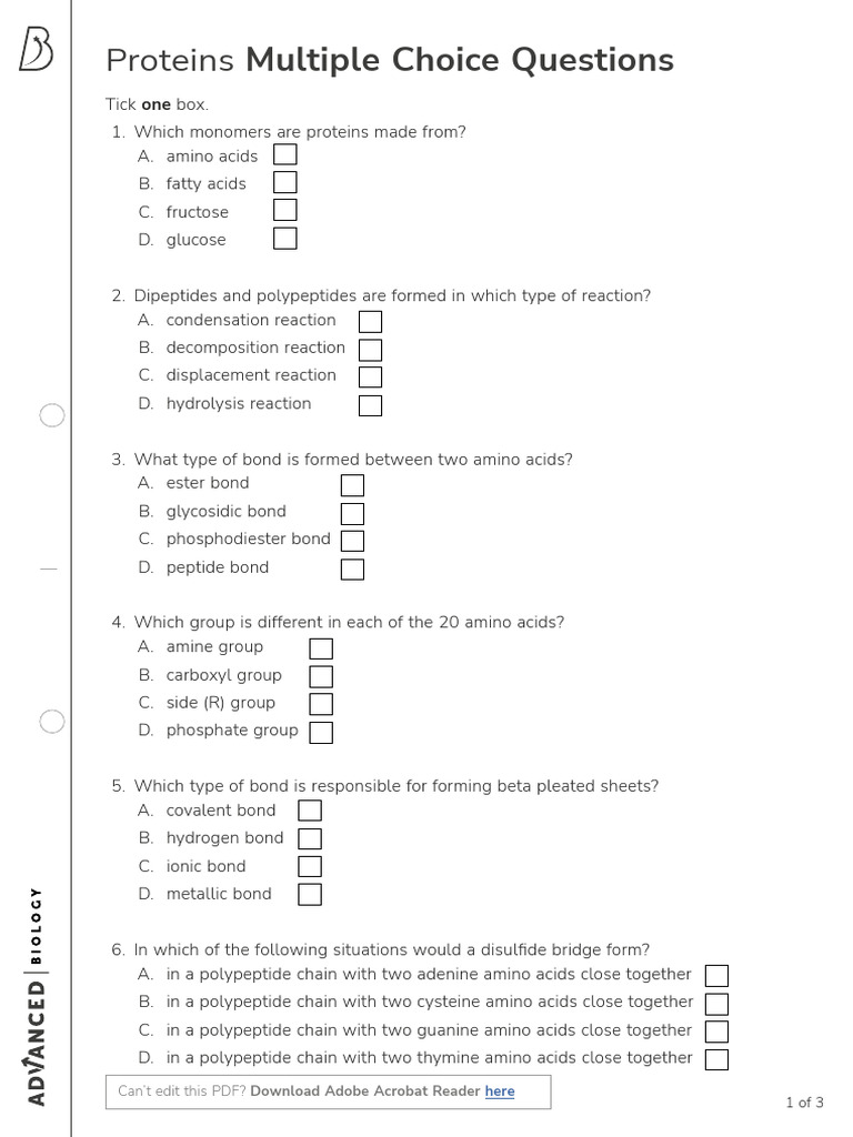 BIOCHEMISTRY MULTIPLE CHOICE QUESTIONS ON PROTEINS visual data 2