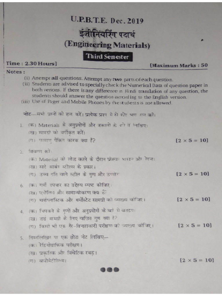Material Science Previous Year Question Papers | PDF