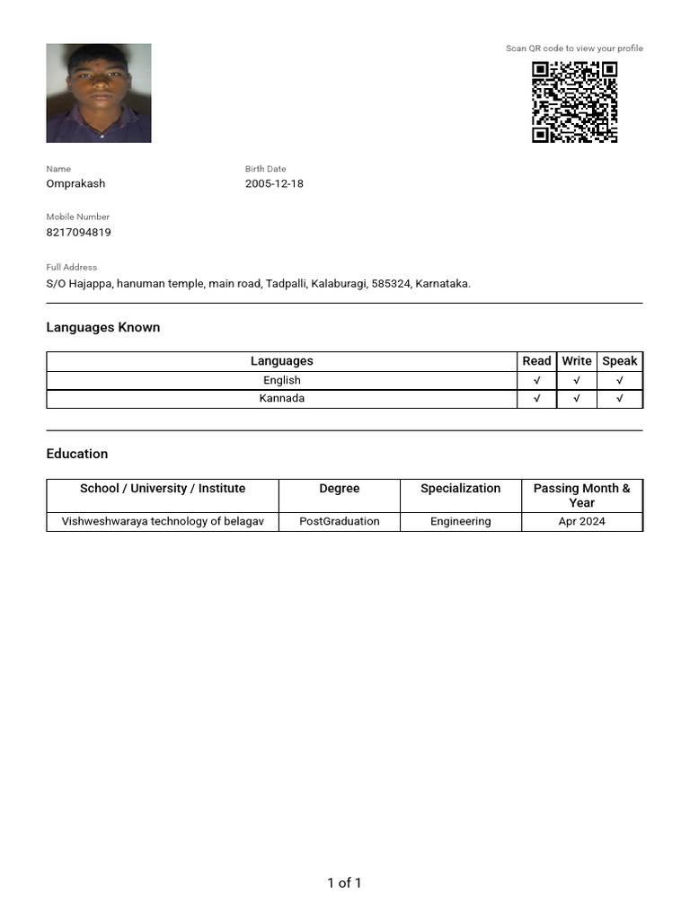 Omprakash's Profile and Education Details | PDF