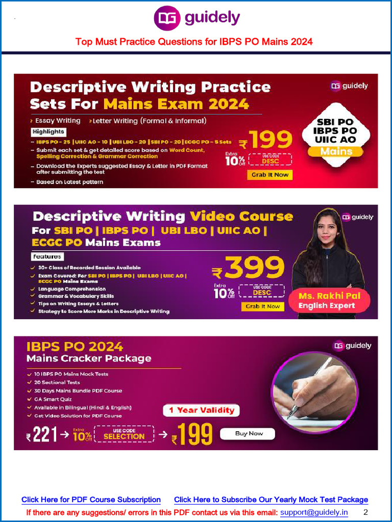 IBPS PO Mains 2024 Practice Questions | PDF | Surface Area | Sequence