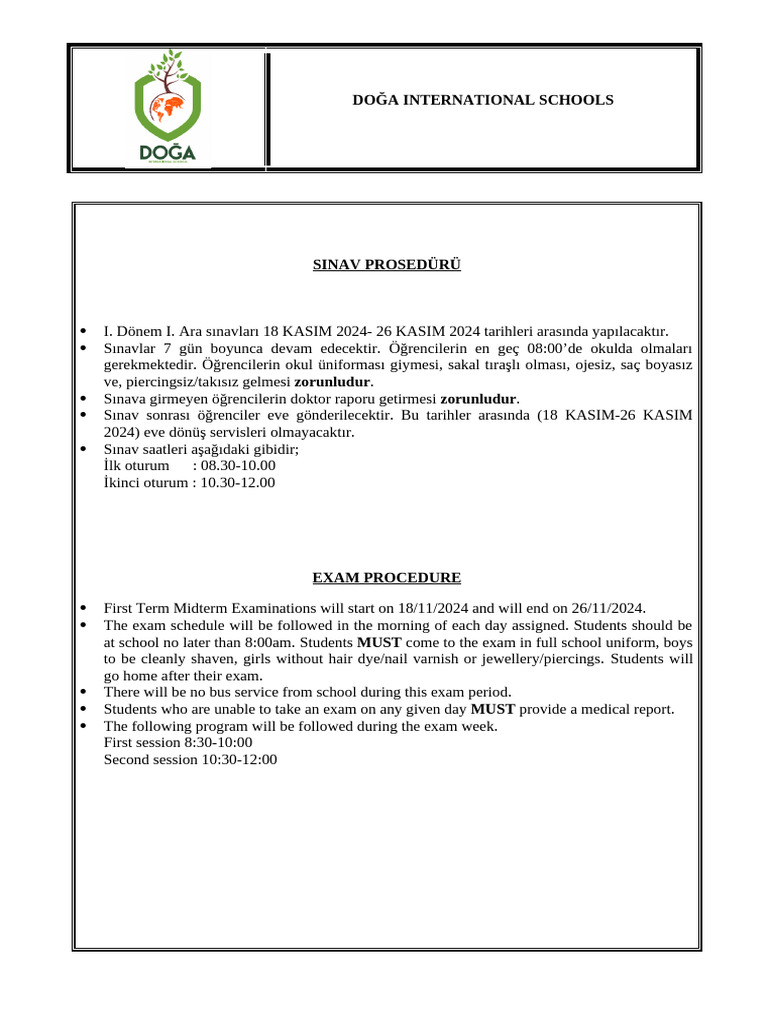 Exam procedure 2024 2025 academic year pdf