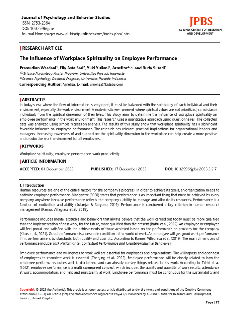 Paper+7+ (2023 3 2) +The+Influence+of+Workplace+Spirituality+ | PDF ...