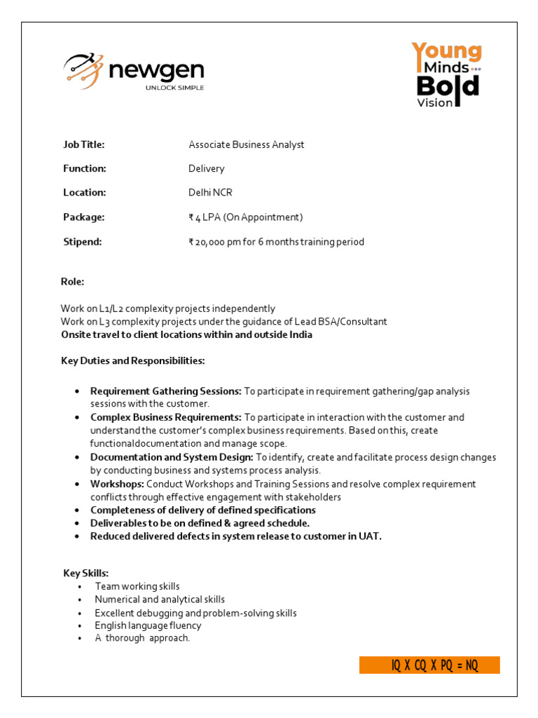 Associate Business Analyst Role in Delhi | PDF