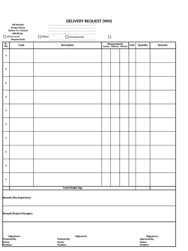 Delivery Request Form Template | PDF