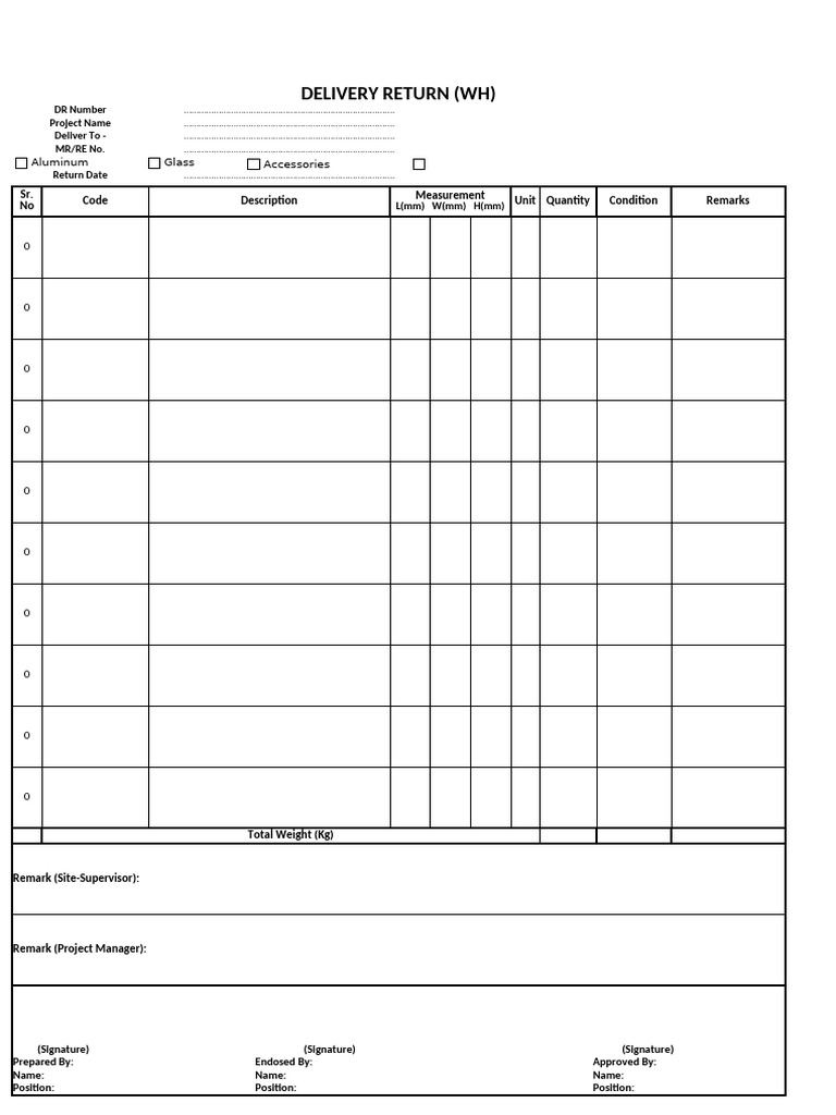 Delivery Return Form Template | PDF
