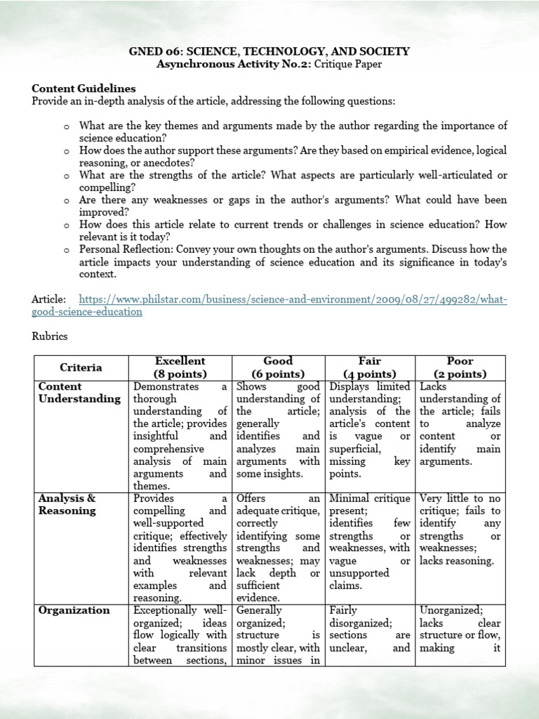 Science Education Critique Analysis | PDF | Argument | Reason