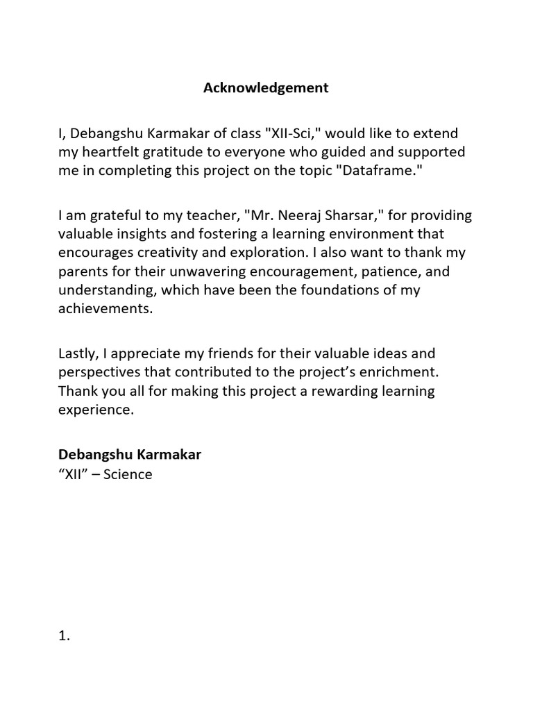 DataFrame Project Acknowledgement and Overview | PDF | Computer ...