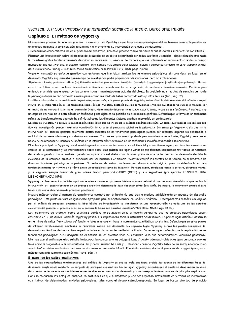 Método genético de Vygotsky en psicología | PDF | Sicología | Educación ...