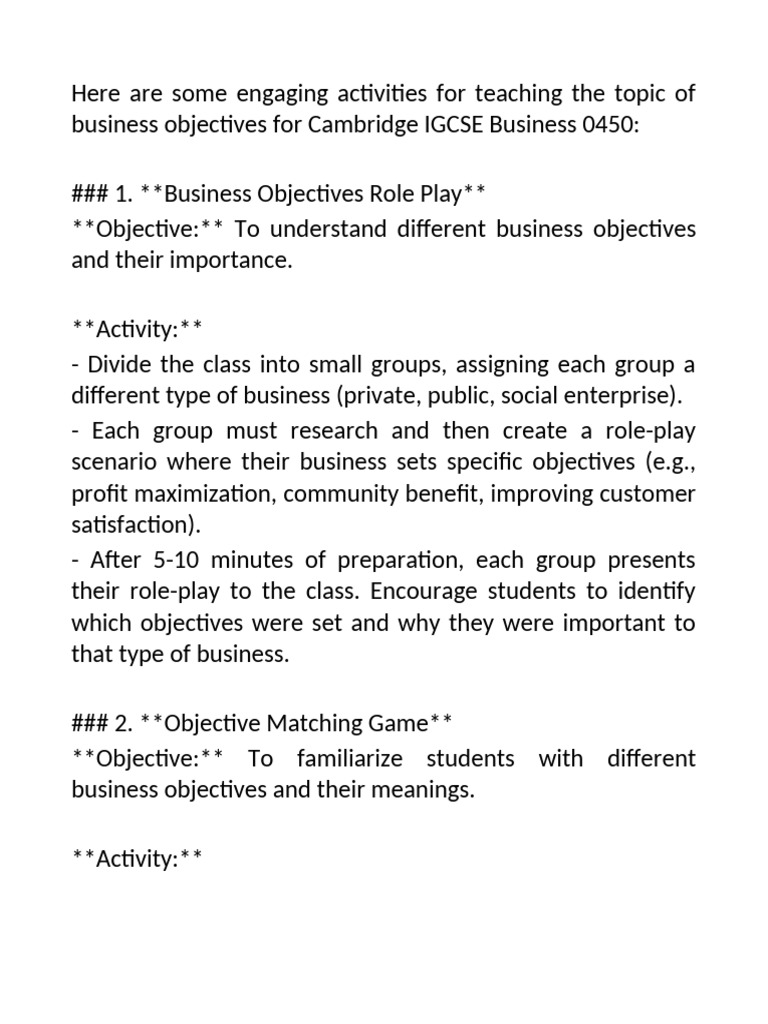 Engaging Activities for Business Objectives | PDF | Social Enterprise ...
