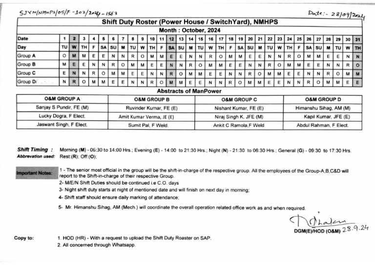 Duty Roster Oct24 | PDF