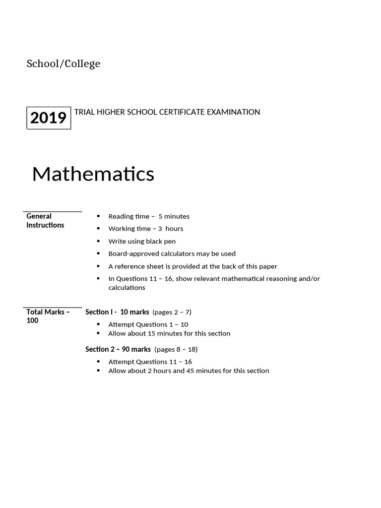 2019 HSC Mathematics Exam Paper | PDF | Circle | Velocity