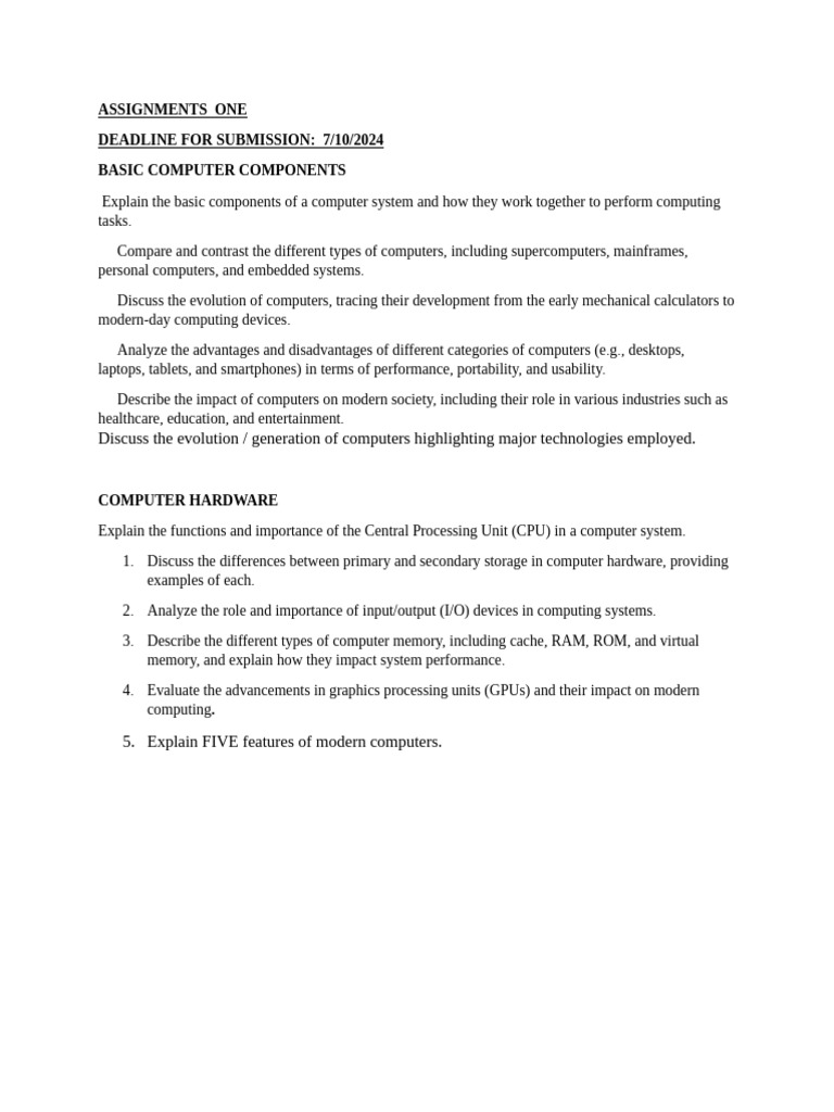 Overview of Computer Components and Evolution | PDF | Personal ...