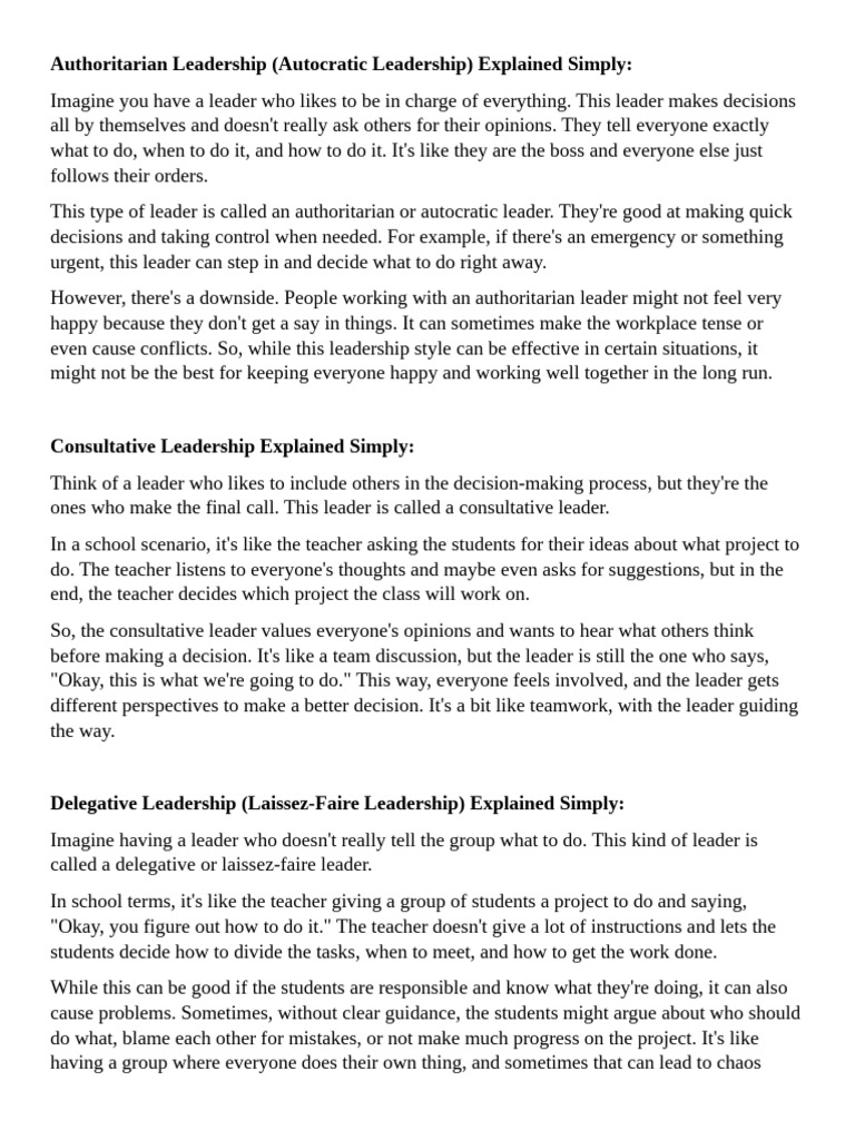 Leadership Styles Explained Simply | PDF | Leadership | Cognition