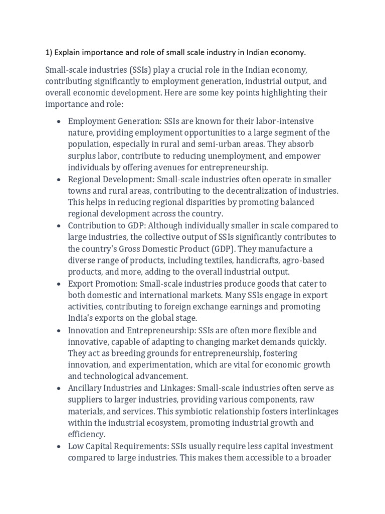 Role of Small Scale Industries in India | PDF | Entrepreneurship ...