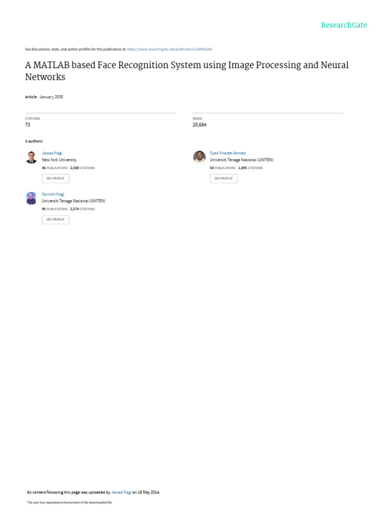 A MATLAB Based Face Recognition System Using Image | PDF | Applied ...