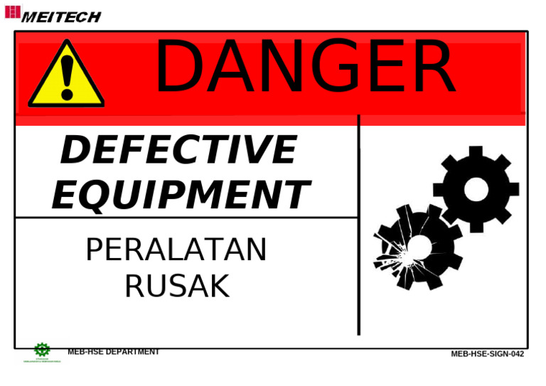 Defective Equipment Warning Sign | PDF