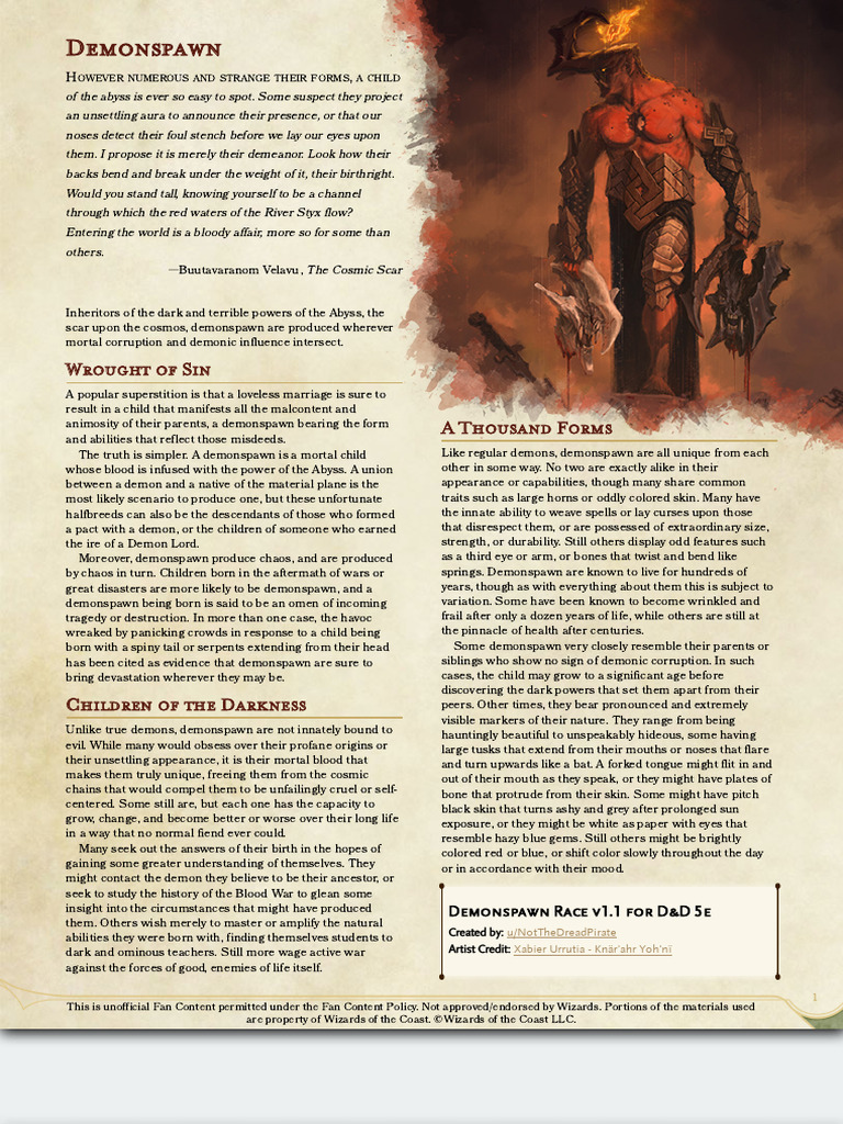Understanding Demonspawn in D&D 5e | PDF