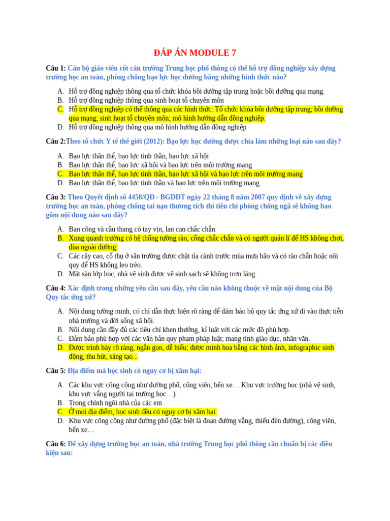 Đáp Án Module 7 | PDF