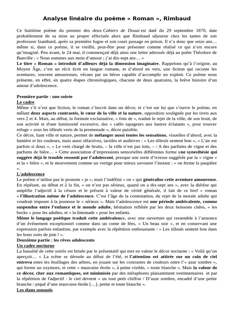 Analyse linéaire du poème 