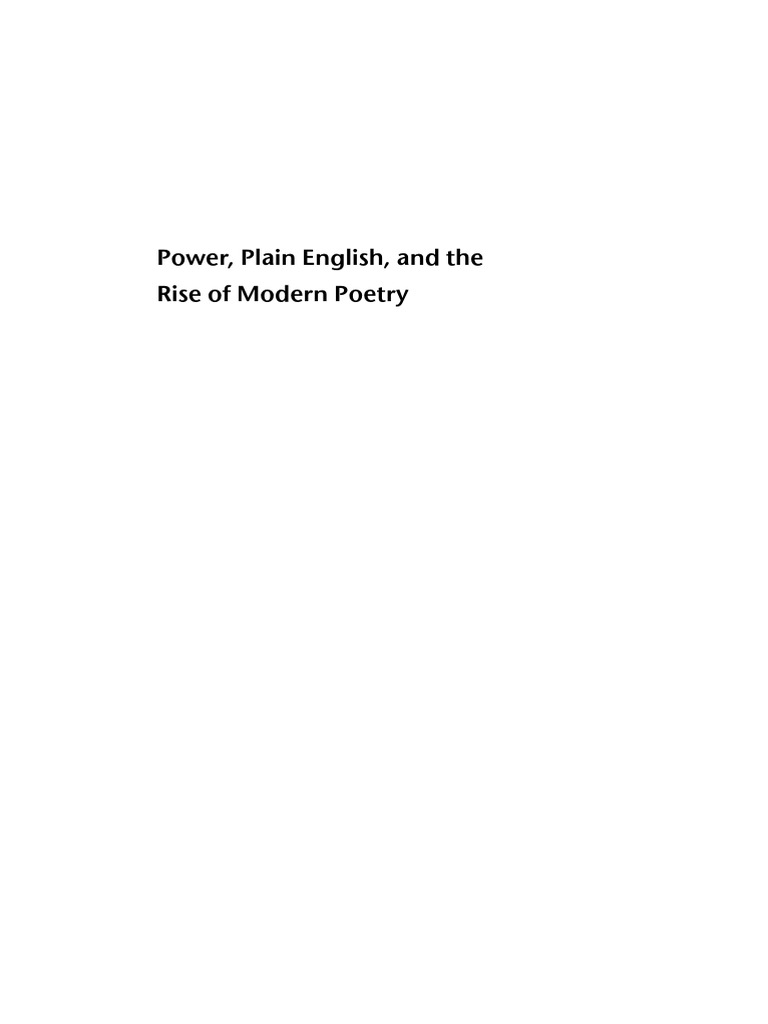 Power, Plain English, and The Rise of Modern Poetry (David Rosen) ) | PDF