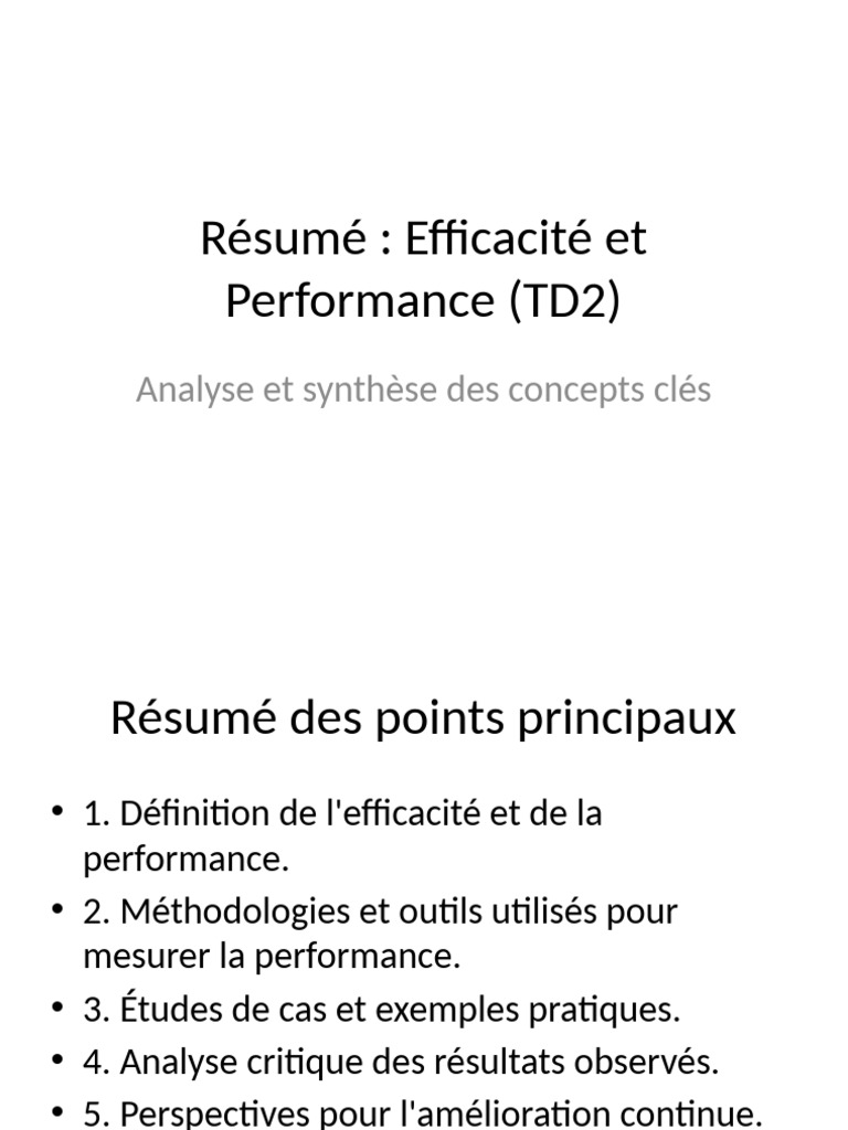 Efficacité et Performance : Analyse TD2 | PDF