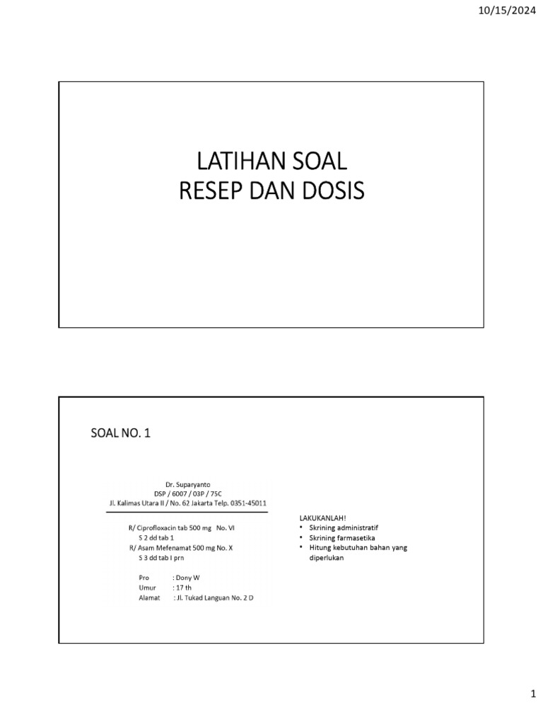 Contoh Soal Resep dan Dosis Obat | PDF