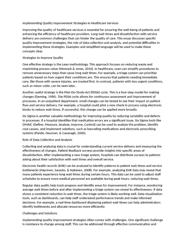 Implementing Quality Improvement Strategies in Healthcare Services ...
