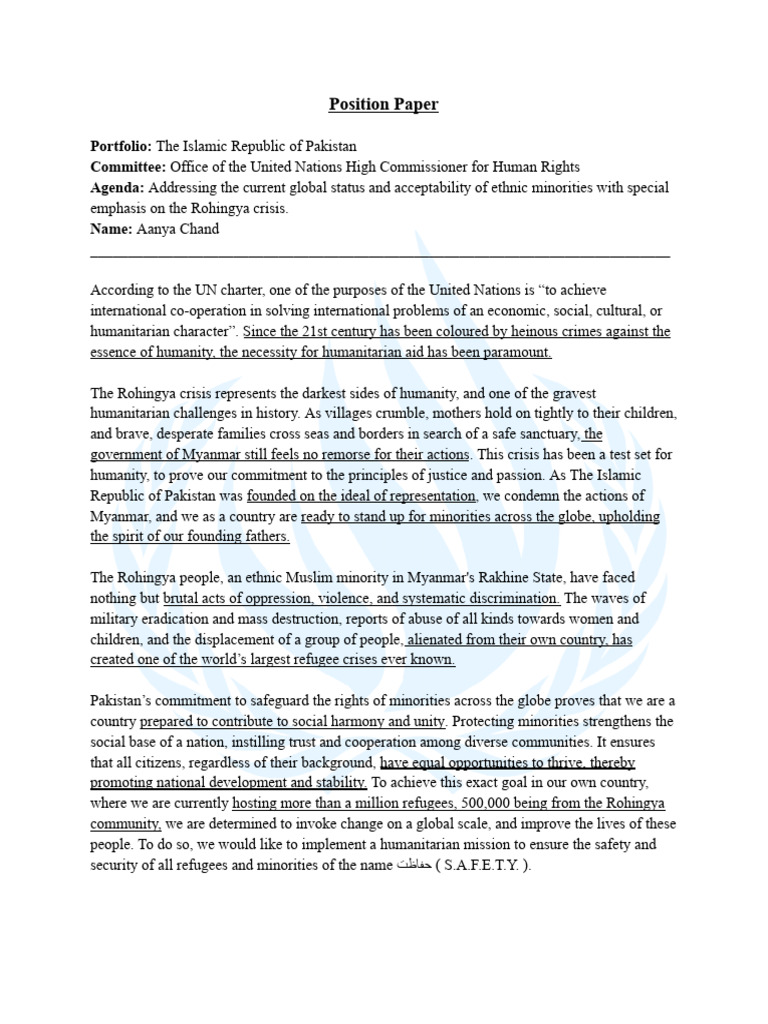 Position Paper - Pakistan | PDF | Rohingya People | Refugee