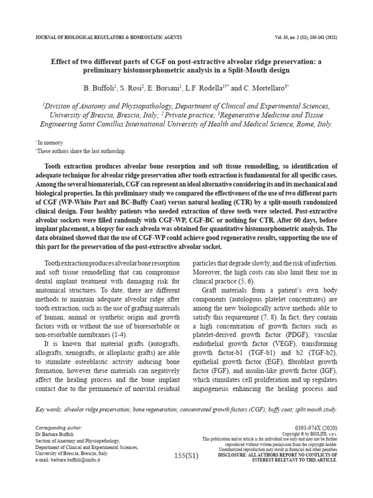 Effect of Two Different Parts of CGF On Post-Extractive Alveolar Ridge ...