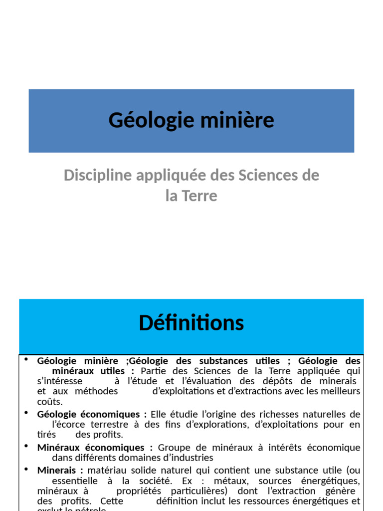 Géologie minière : enjeux et classifications | PDF | Exploitation ...