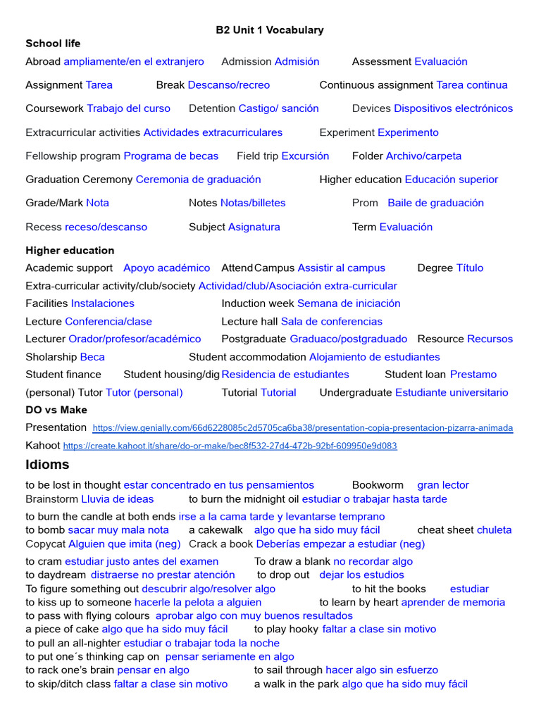 Copia de B2 Unit 1 Vocabulary | PDF