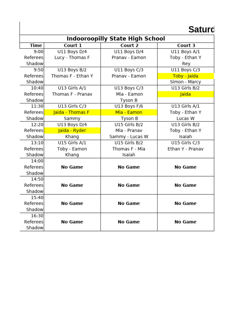 Saturday Juniors Roster 18th May Round 2 | PDF | Cougar | Lion