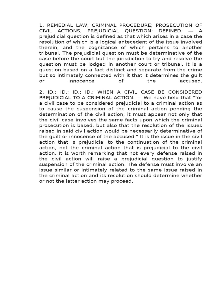 Understanding Prejudicial Questions in Law | PDF