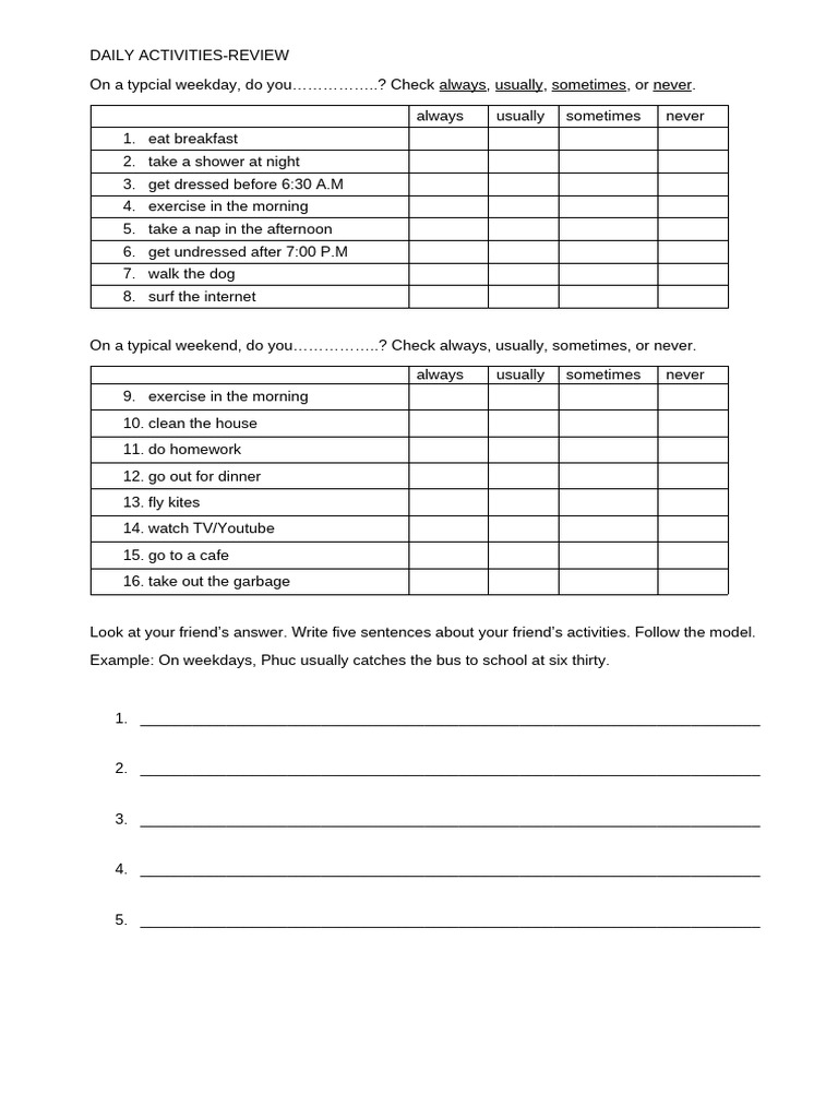 DAILY ACTIVITIES-review | PDF