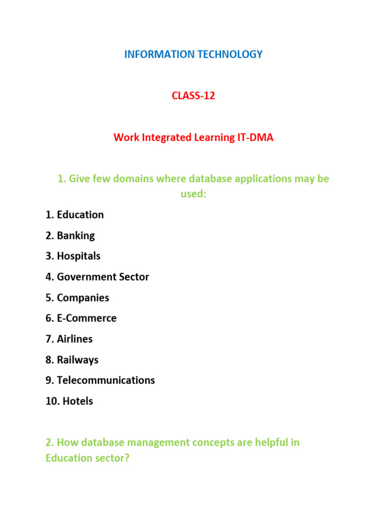Class 12 IT Database Applications | PDF | Databases