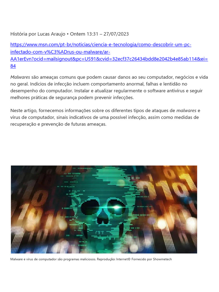 Como Identificar PC Infectado por Malware | PDF | Vírus de computador ...