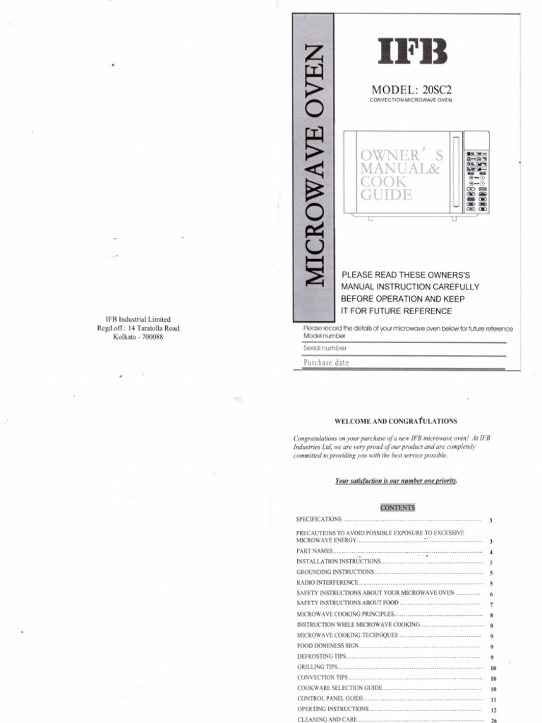 Ifb Micro Oven 20 SC2 7e9ukfpf | PDF
