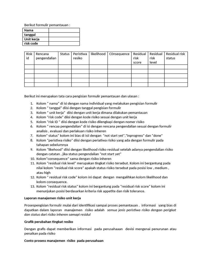 Pemantauan Risiko Inheren dan Residual | PDF