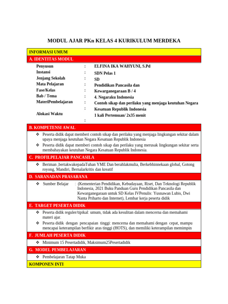 Modul PKn Kelas 4: Keutuhan Negara RI | PDF