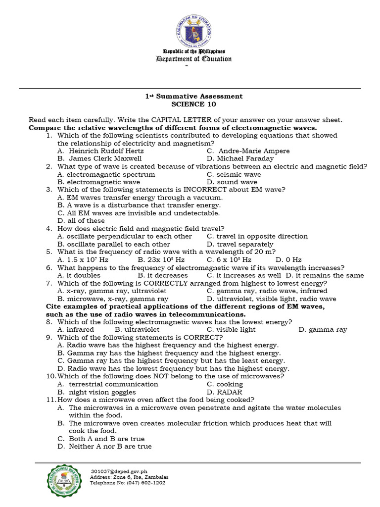 Q2 1ST ST 10 Sci | PDF | Electromagnetic Radiation | Waves