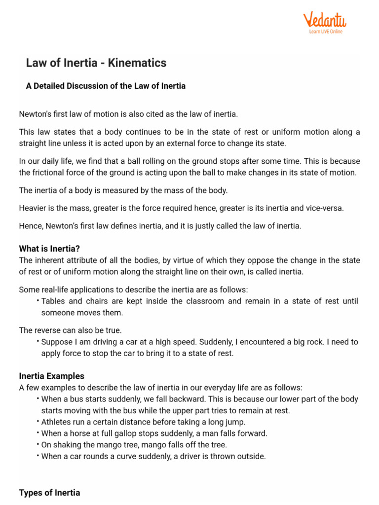 Law of Inertia - Kinematics | PDF