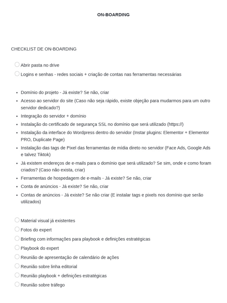 Checklist de On-Boarding | PDF