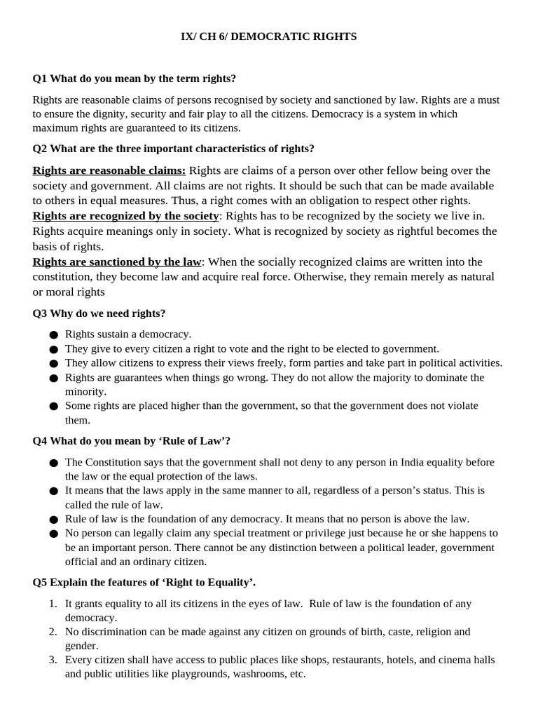 CH 6 Democratic Rights | PDF | Arrest | Detention (Imprisonment)