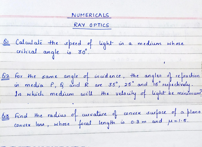 Numericals (Ray Optics) | PDF